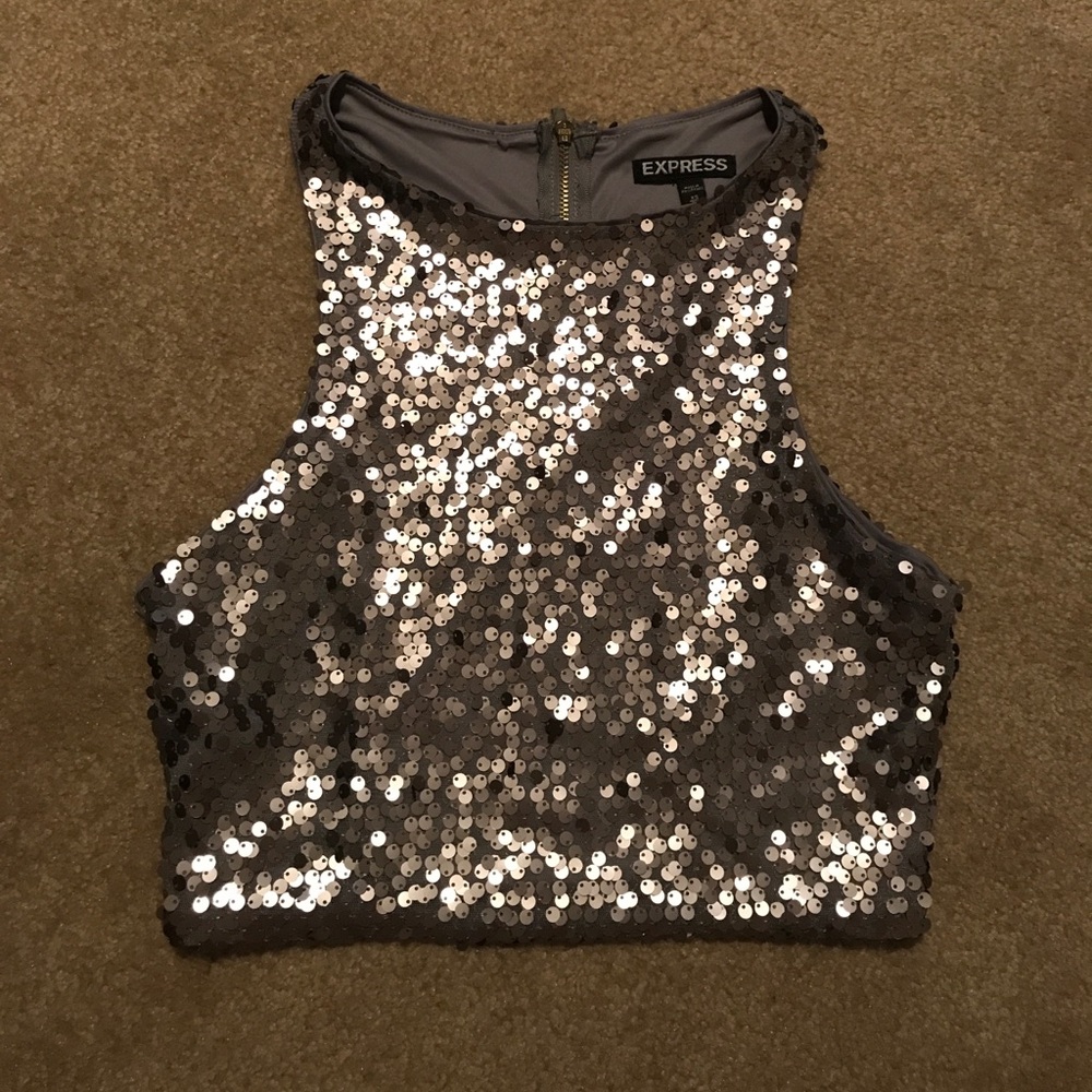Express Silver Sequin Crop Top
